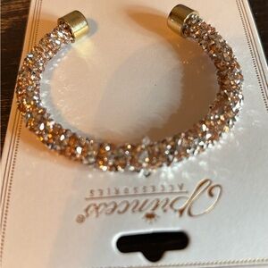 Princess Clear Gold Crystal Pavé Open Cuff Bracelet with Gold Caps
